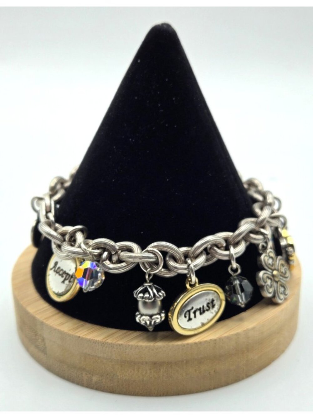 Brighton Charm Bracelet Love Locket Trust Accept Love Heals Charm Pink Ribbon - Picture 2 of 16